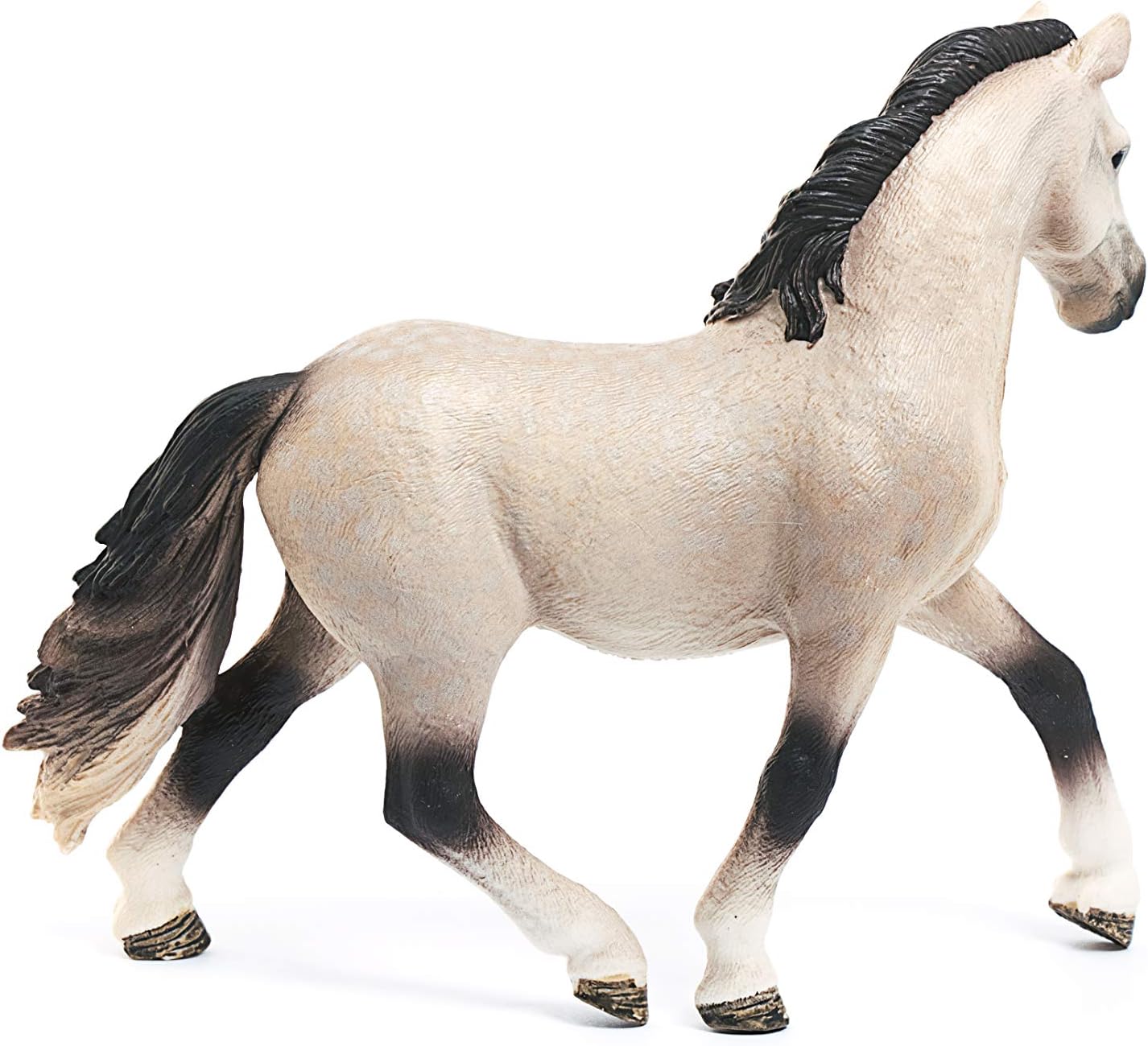 Perfil de la figura de yegua andaluza Schleich mostrando la crin y la musculatura.