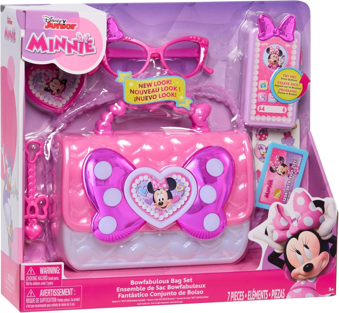 Set de bolso Disney Junior Minnie Mouse Bowfabulous con celular de juguete y accesorios de moda - Educar Jugando