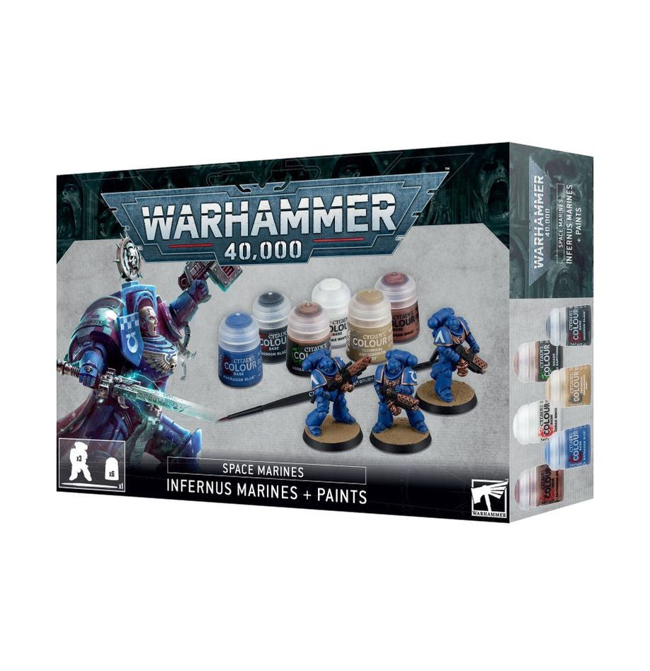 Set de miniaturas Marines Infernus Warhammer 40,000 con pinturas Citadel y pincel - Educar Jugando