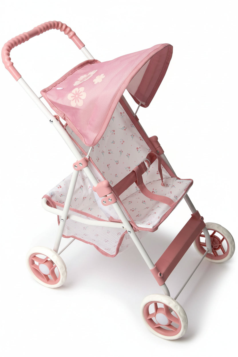 Silla de paseo para muñecas Elegance de Arias con capota y estructura plegable en rosa - Educar Jugando -(Ref. 40922).