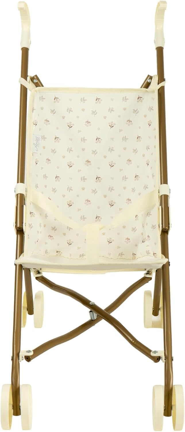 Silla de paseo Reborn de París Arias plegable con estructura de aluminio dorada y tapizado floral - vista lateral completa