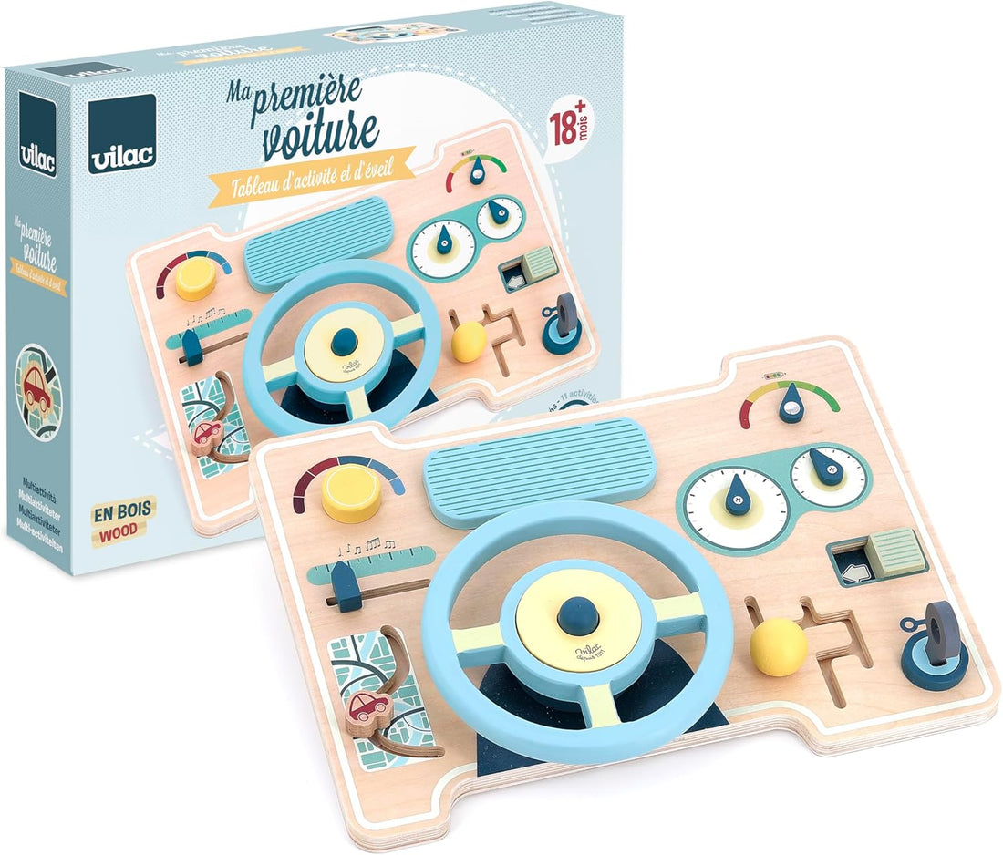 Tablero de actividades de madera con forma de coche de Vilac