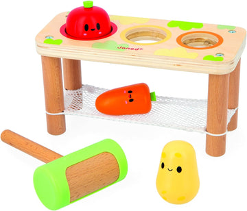 Juego de golpear verduras de madera Janod con martillo de silicona silencioso y red de recogida - Educar Jugando - Janod 03309
