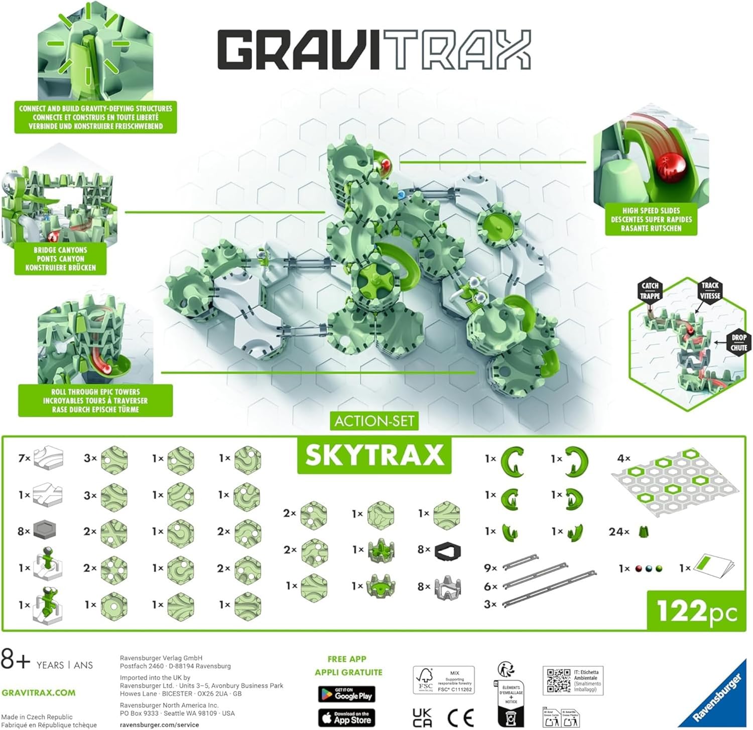 Niño construyendo circuito GraviTrax Skytrax Santorini Ravensburger"