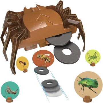 Kit de construcción 4M Robot Araña SpiderBot lanzador de discos – vista frontal del robot ensamblado