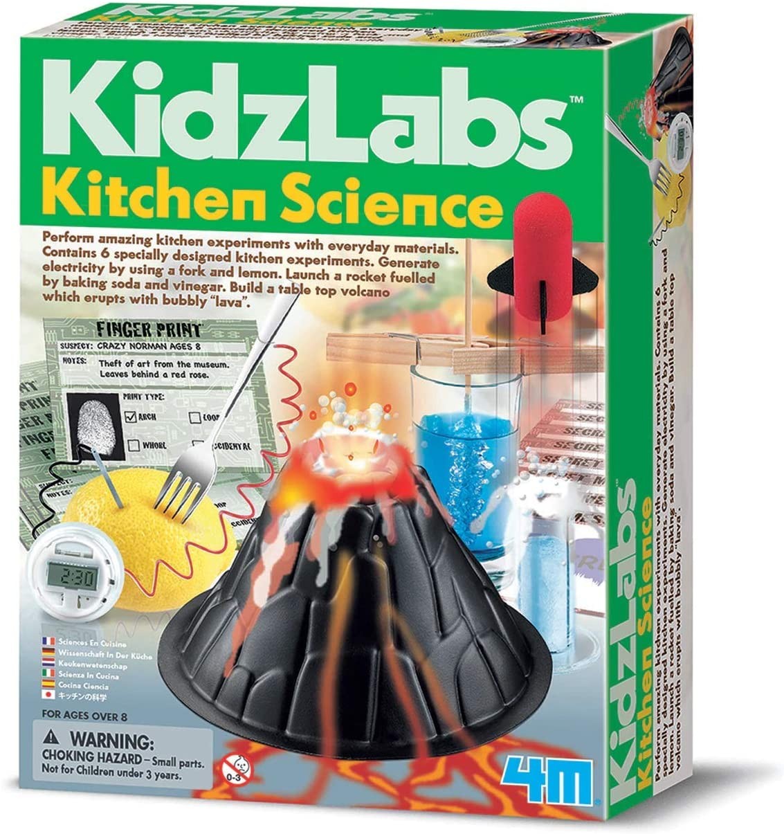 Kit de experimentos científicos Kitchen Science de KidzLabs para niños en España, disponible en EducarJugando.com. El mejor juego de ciencia educativo con volcán y experimentos de cocina recomendado por pedagogos.