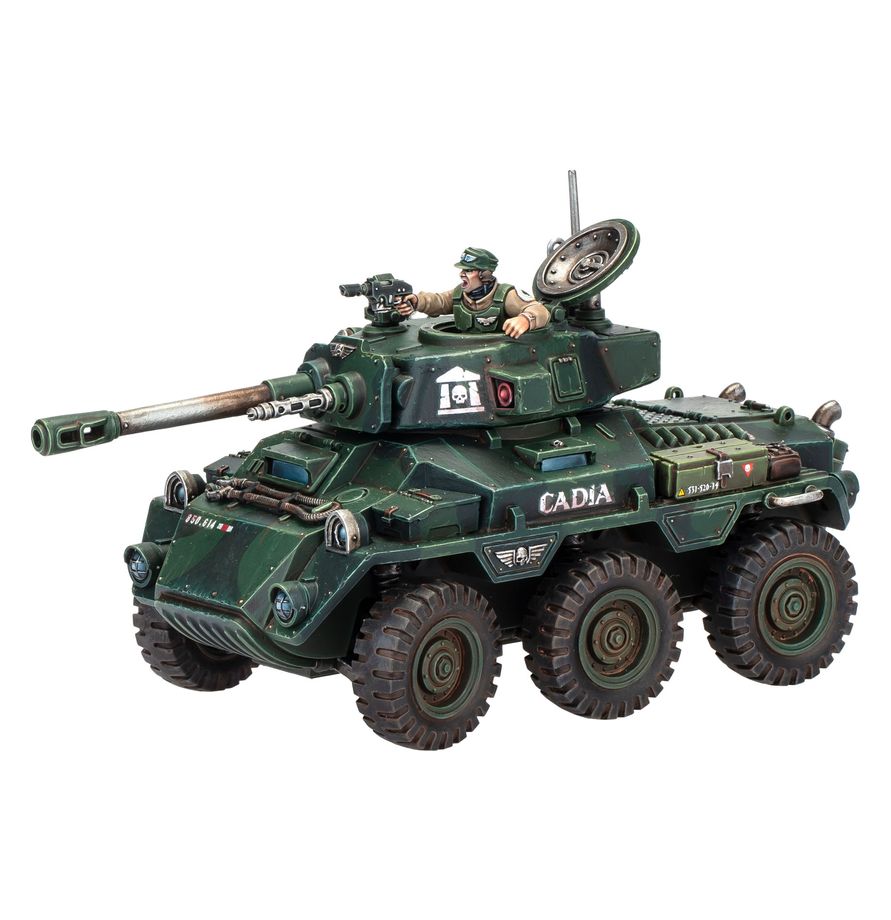 VBC Hippogriff Astra Militarum miniatura pintada vista tres cuartos con comandante de carro y cañón acechador - Warhammer 40,000