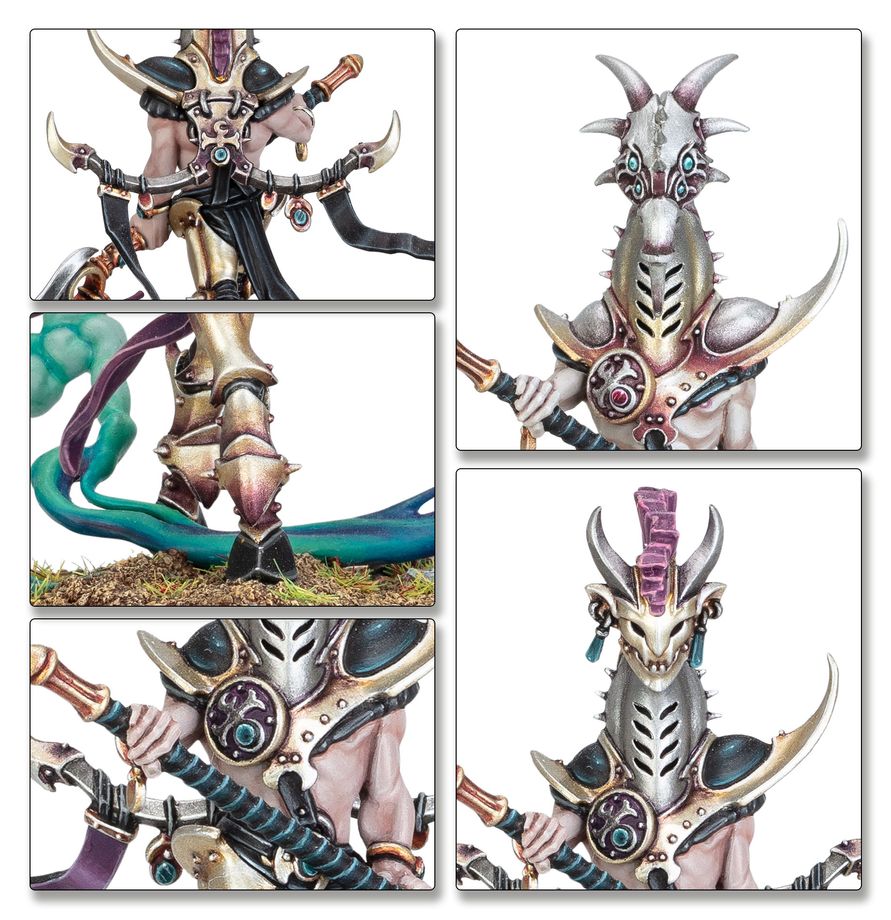 Detalles de escultura del Señor de la Histeria: casco con cuernos, torso, armadura y opciones de remate - Hedonitas de Slaanesh Warhammer