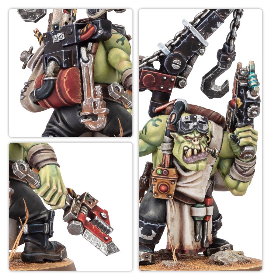 Detalle Chapuzaz Ork Warhammer 40000 mecanico Zabelotodo megapiztola ezpezial herramientaz miniatura pintada