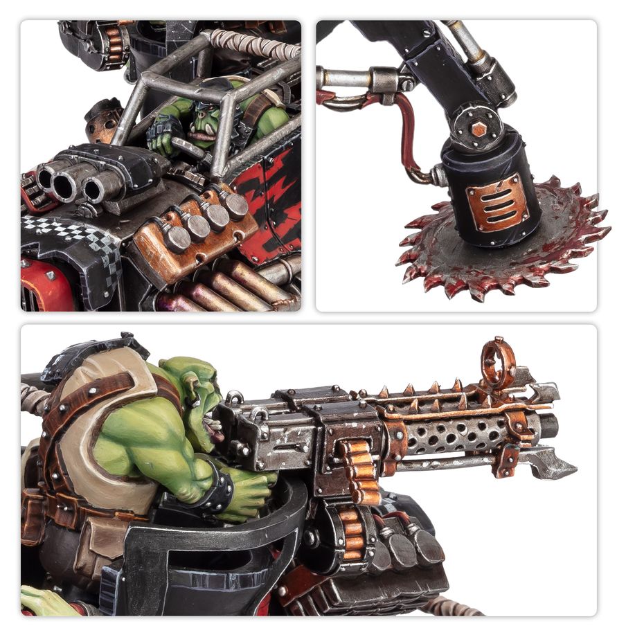 Detalle frontal Kamión Ork Warhammer 40,000 - Ariete de pinchos y conductor orko