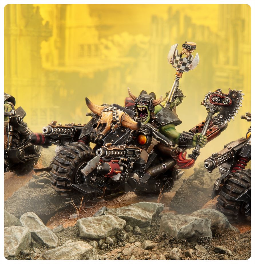 Moteroz Orks Warhammer 40000 3 motocicletas de asalto Kulto a la Velozidad miniaturas montadas y pintadas