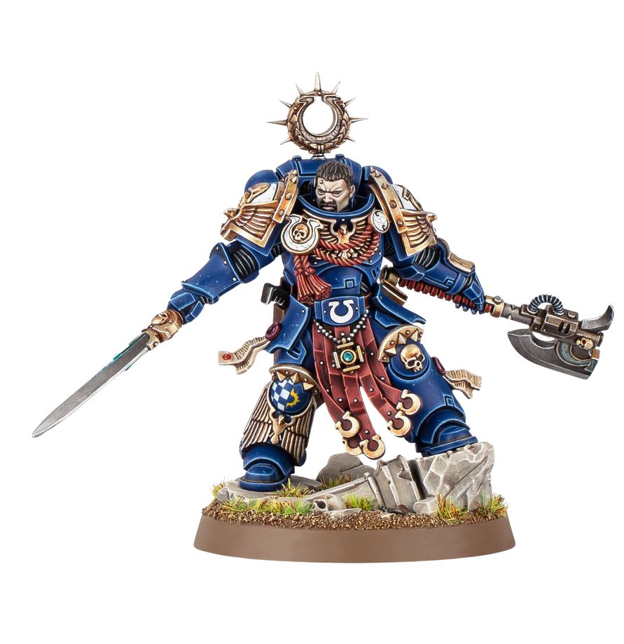  Detalle de Sentenciadora y Ejecutora, las armas de energía de Kaius Konorius, miniatura Warhammer 40.000 Ultramarines.